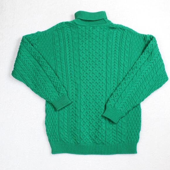Carraig Donn Irish Wool Sweater Mens XL Green Cable Knit Turtleneck St Patricks - Picture 2 of 8